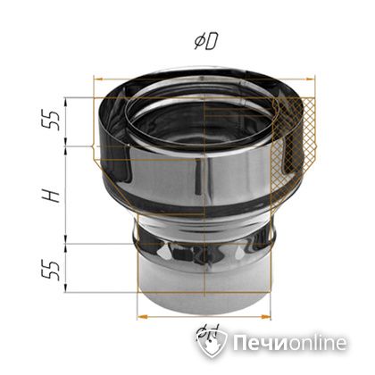 Дымоход Феррум Переход на сэндвич нержавеющий 0.5 d-115 по воде в Казани
